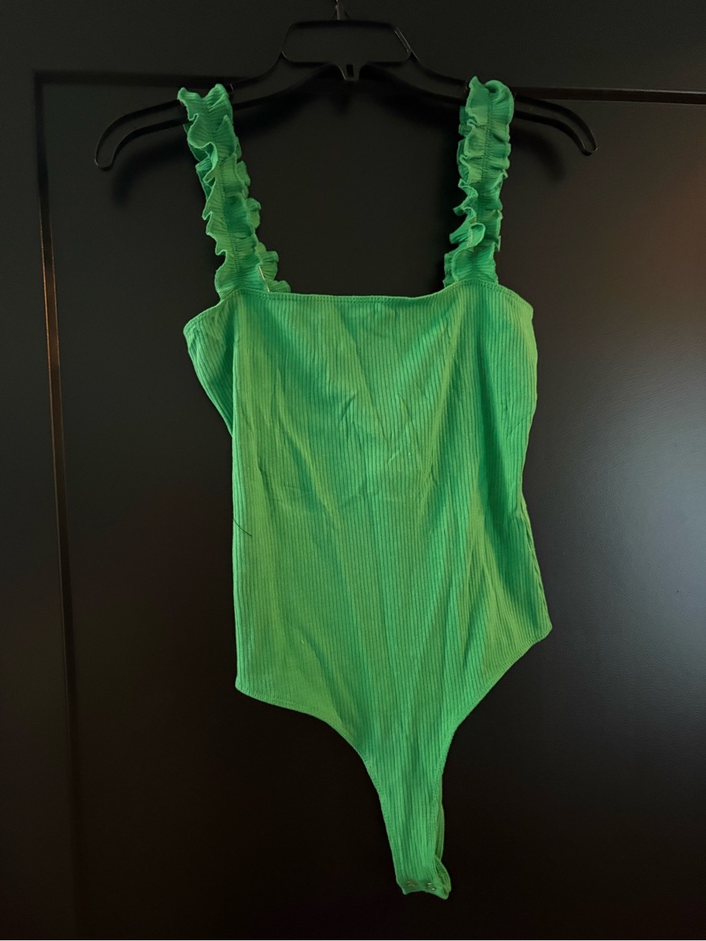 Like new Double Zero Bright Green Ruffled Strap Bodysuit